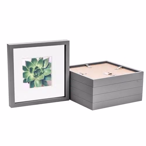 Nicola Spring 5 Piece Grey 3D Shadow Box Photo Frame Set with White Mount and Glass Aperture – 1