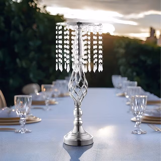 Lifeideas Silver Metal Wedding Table Centerpiece with Crystal Ornaments