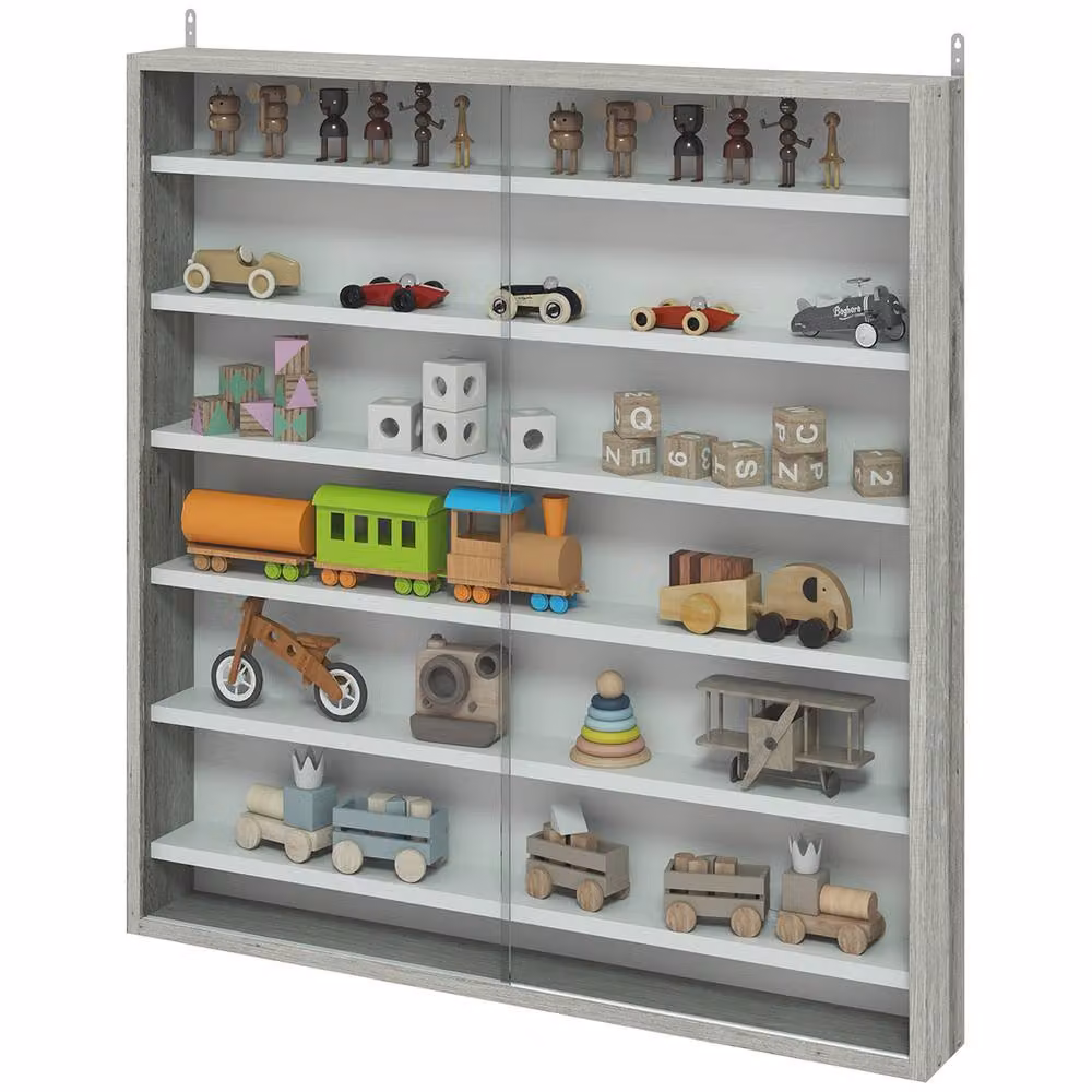 STILVORA Wall Mounted Modern Display Cabinet with Glass Sliding Doors and Internal Shelves in Matt Grey – 2