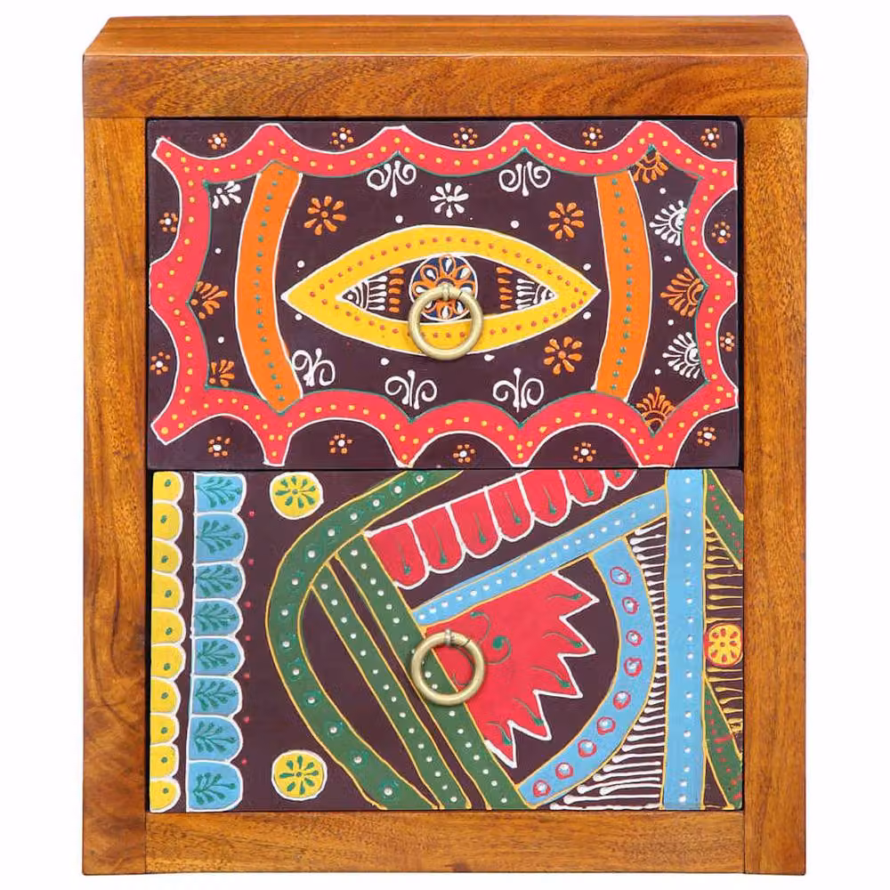 Berkfield Home Set of 2 Solid Acacia Wood Geometric Bedside Cabinets, Multicolour, W/D/H: 35 x 30 x 40 cm – 3