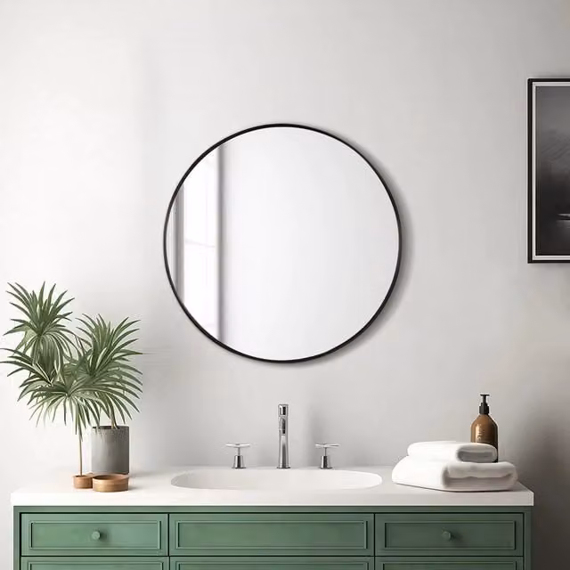 Lifeideas Minimalist Round Black Metal and Glass Bathroom Wall Mirror, Diameter: 50 cm