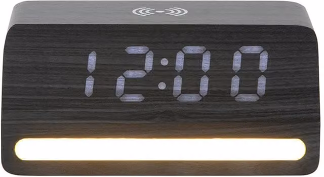 PRESENT TIME Karlsson Retro LED Alarm Clock with Light in Black Wood Veneer – 1
