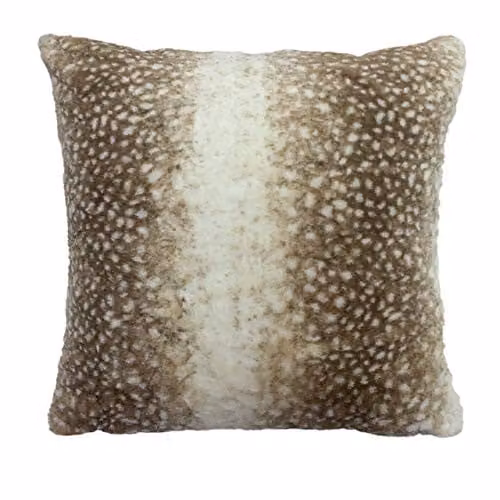 Paoletti Fawn Deerskin Printed Faux Fur Cushion, Brown and Multicolour, W/D/H: 50 x 50 x 50 cm