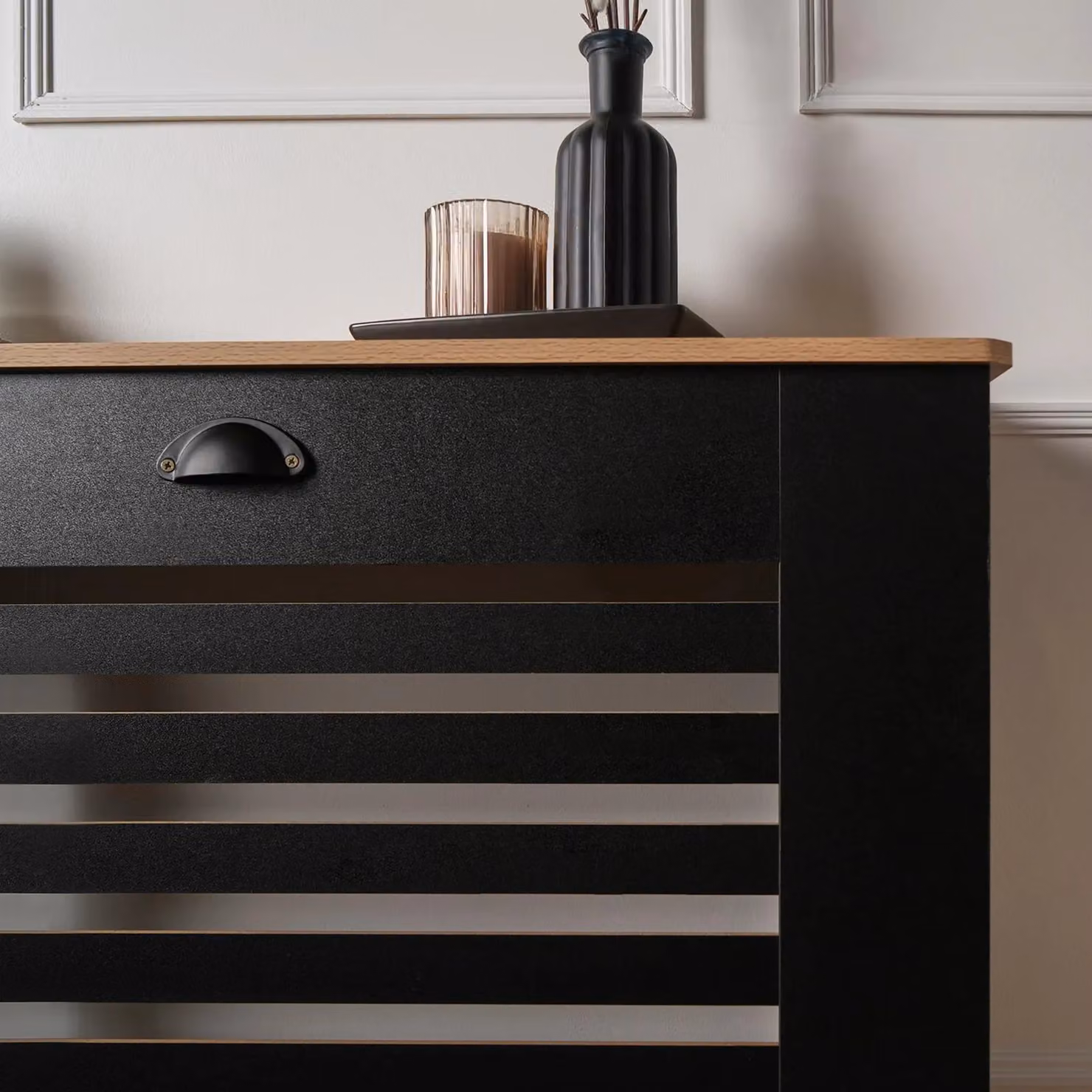 OHS Wood Effect Radiator Cover Sideboard Shelf in Black – 2