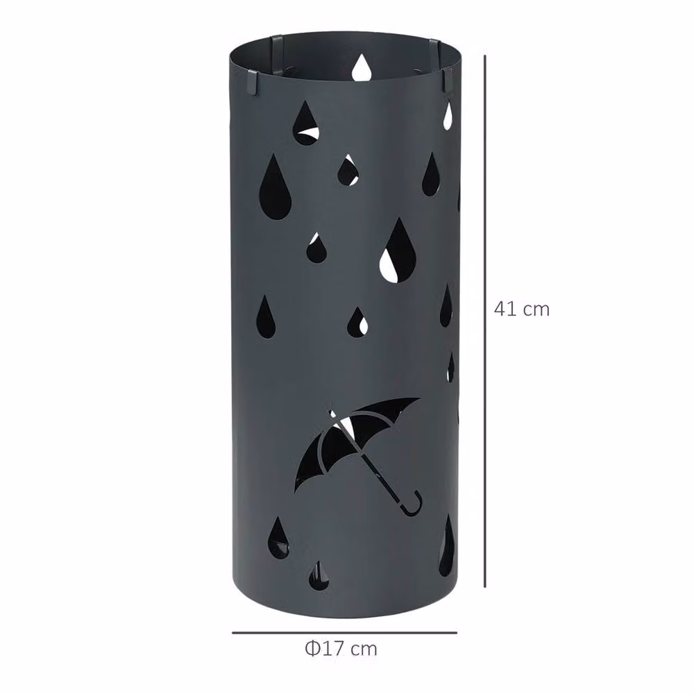 Nordara Round Umbrella Stand with 4 Hooks and Removable Drip Tray in Anthracite Grey – 2