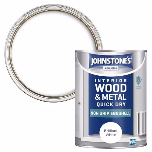 Johnstone's Quick Dry Water Based Eggshell Wood and Metal Paint, Brilliant White, 1.25l