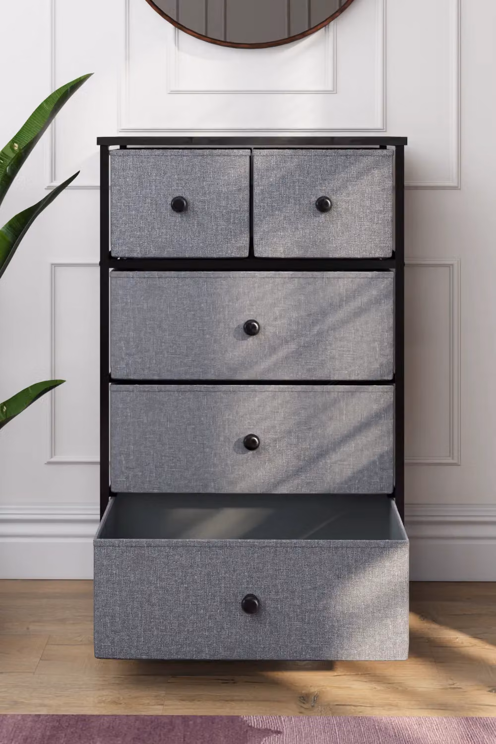 Vida Designs Chorley 5 Drawer Fabric and Metal Chest of Drawers in Grey – 5