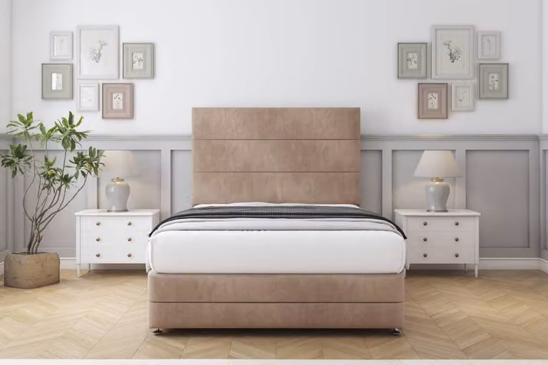 Sloomy Monaco Naples Divan Set with 26 inch Headboard and Footboard in Light Brown, Single, W/D/H: 90 x 190 x 25.4 cm