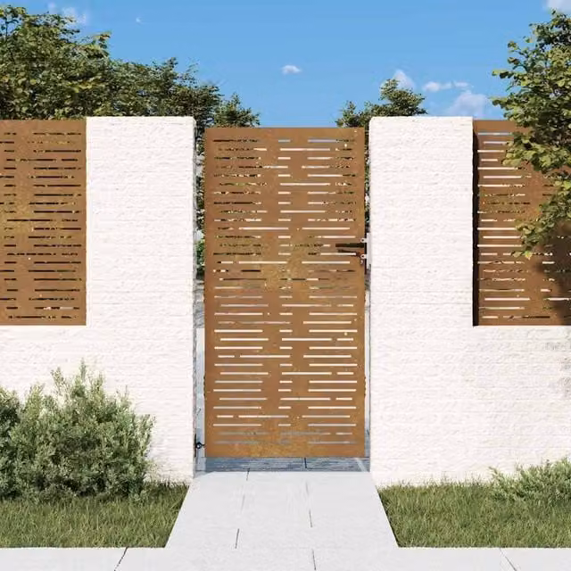 Berkfield Brown Corten Steel Square Design Garden Gate, W: 85 cm, H: 175 cm
