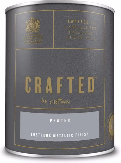 Crown Crafted Metallic Emulsion Paint for Walls and Wood, Silver Grey, 1.25 l – 4