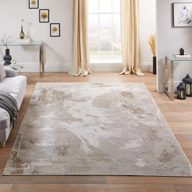 The Rug Shop UK Beige and White Abstract Modern Easy Care Area Rug W/D: 240 x 320 cm – 1