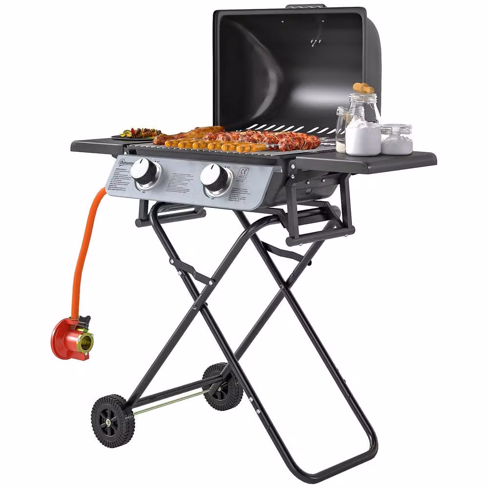 Rolipo Two Burner Portable Suitcase Gas BBQ in Black with Thermometer and Wheels – 2
