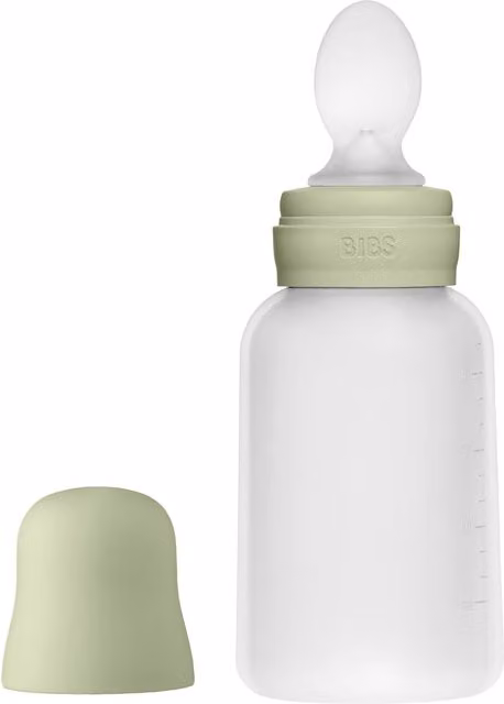 BIBS Squeeze Spoon Feeder in Sage Green, BPA-free Silicone with Measurement Scale