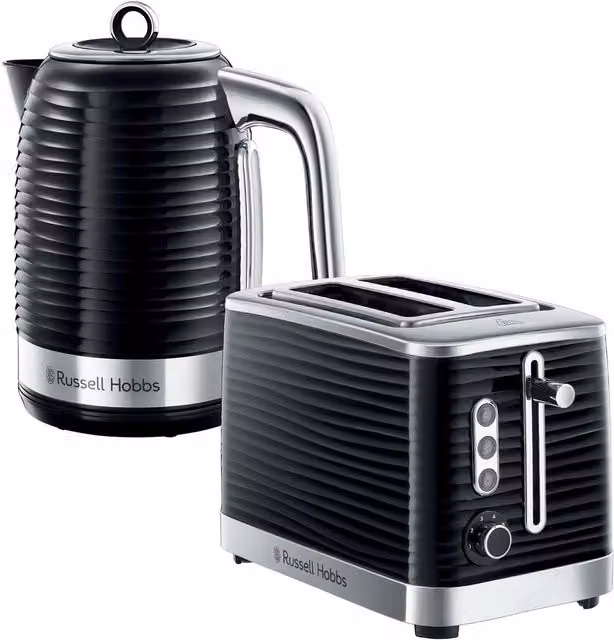 Russell Hobbs Inspire Black Stainless Steel Kettle 1.7L and 2 Slice Toaster Set