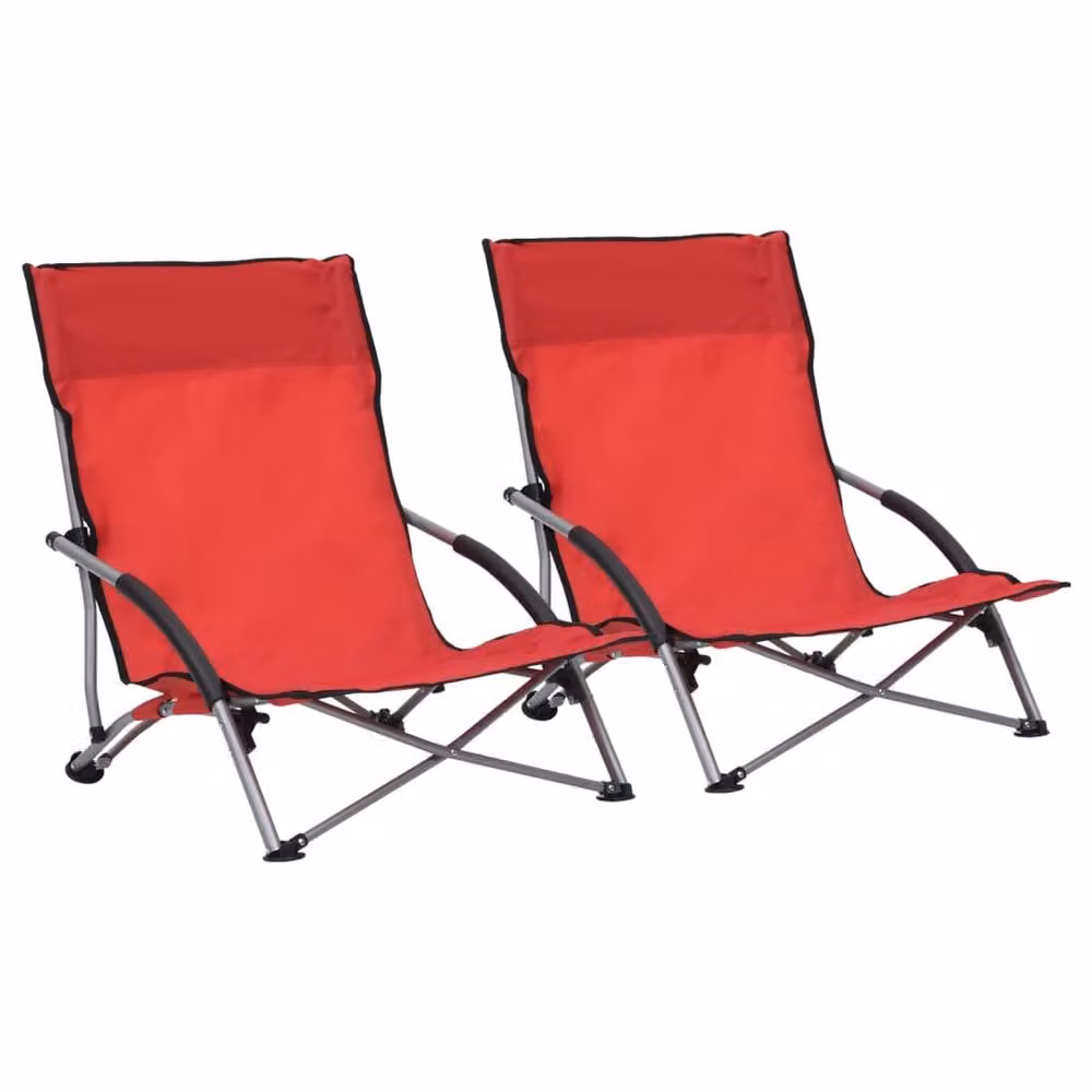 Berkfield Home Set of 2 Red Fabric Folding Beach Chairs with Armrests – 2