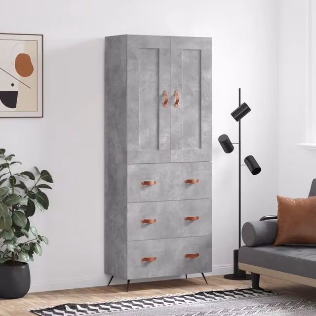 Berkfield Home Highboard in Concrete Grey, W/D/H: 69.5 x 34 x 180 cm – 1