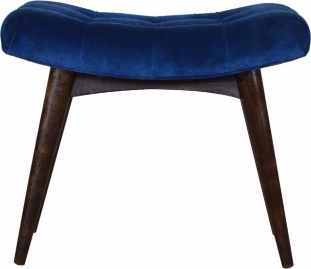 KDMK Scandinavian Style Blue Cotton Velvet Upholstered Bench with Mango Wood Frame