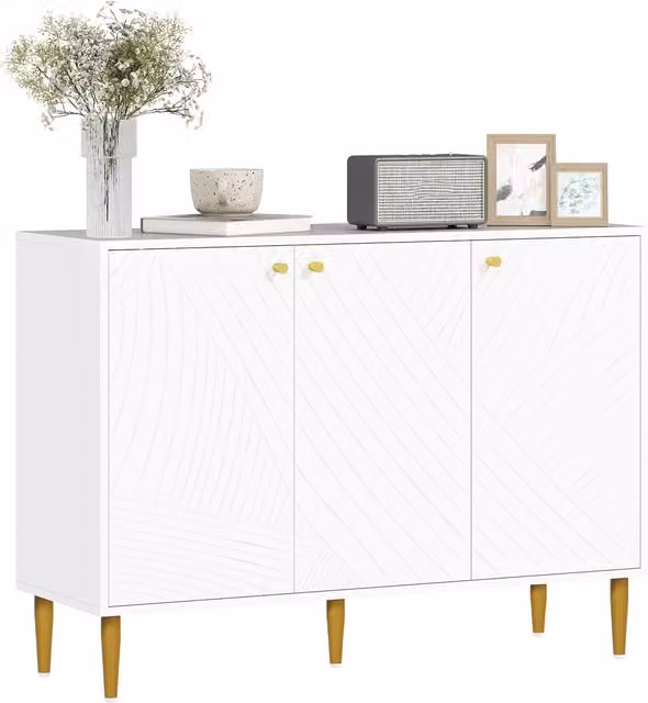HOMCOM Modern Two-Cupboard Sideboard in White and Gold-Tone – 1