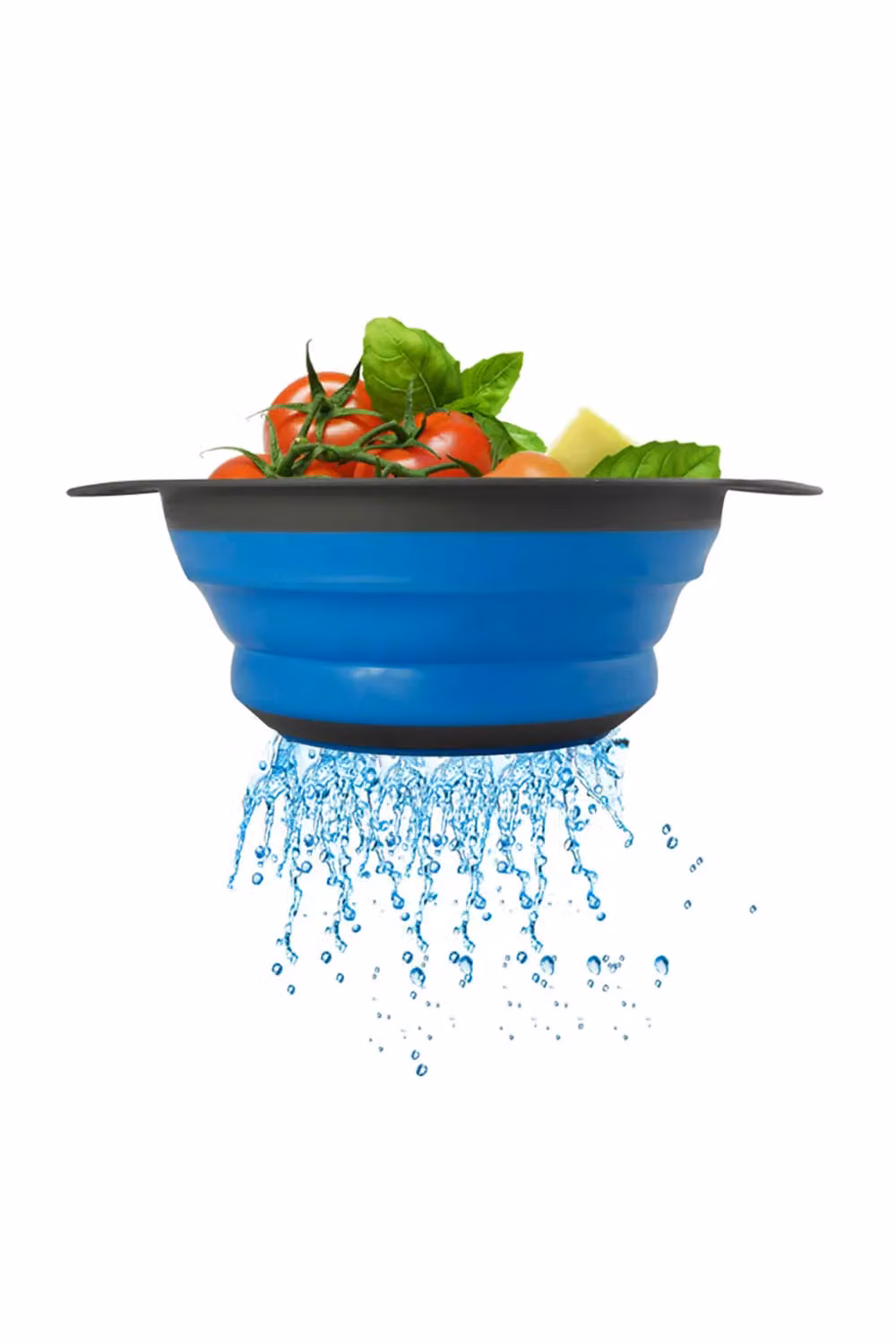 Livingandhome Collapsible Silicone Kitchen Colander Strainer Bowl with Handles, Blue, Round – 3