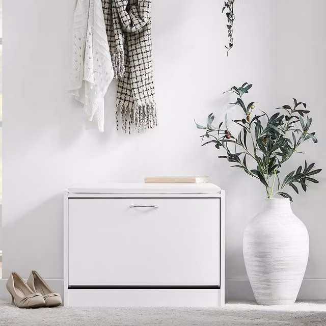 SoBuy Modern Shoe Storage Bench with Flip-drawer in White