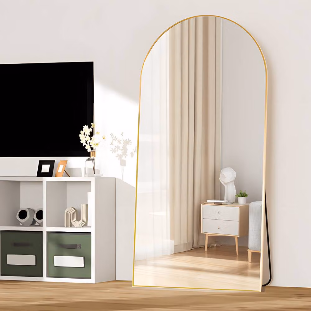 CASSILANDO Arched Full Length Mirror in Gold with HD Shatterproof Glass, H 165 x W 60 x D 1.4 cm – 2