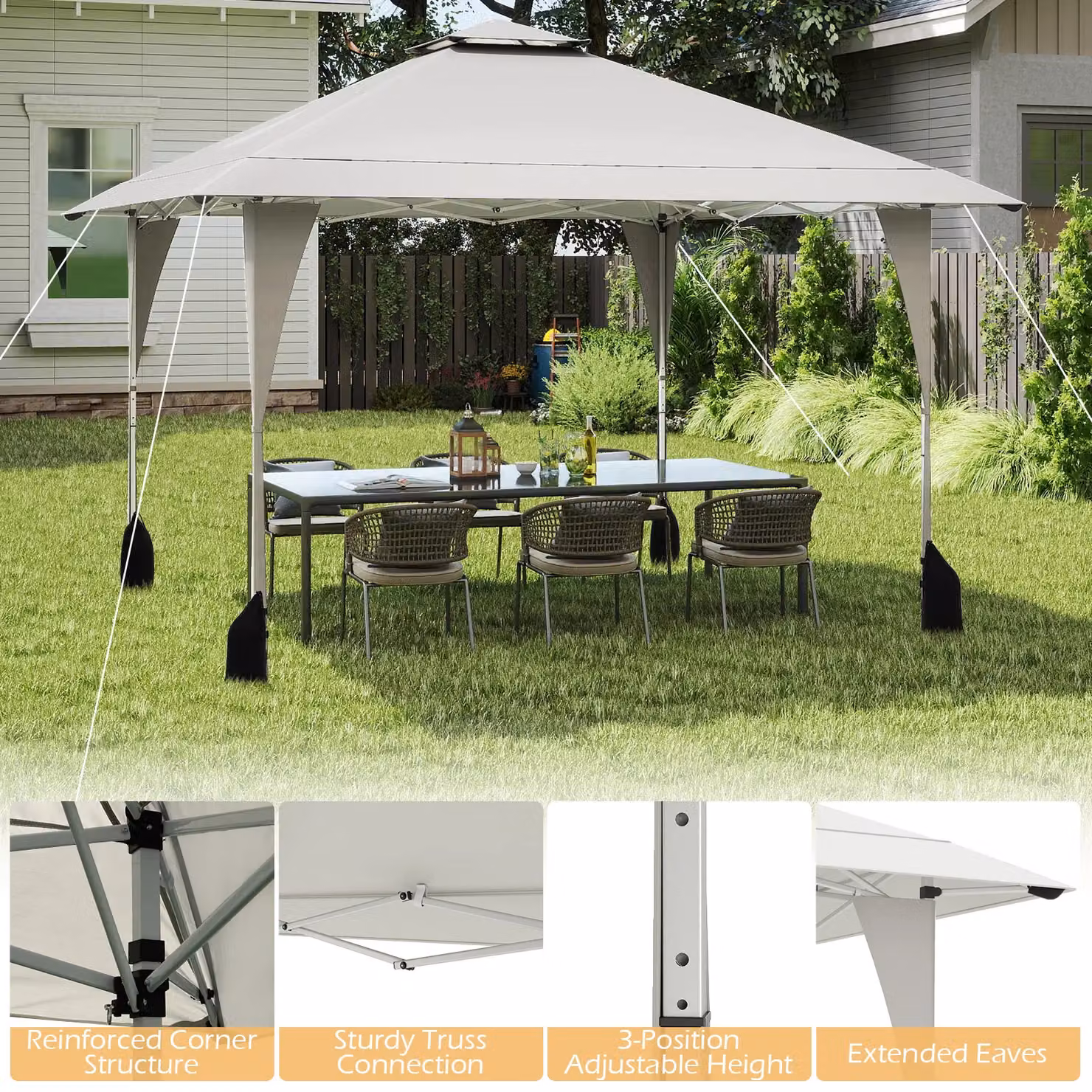Costway Pop up Canopy Tent Outdoor Easy Setup Gazebo in Beige – 5