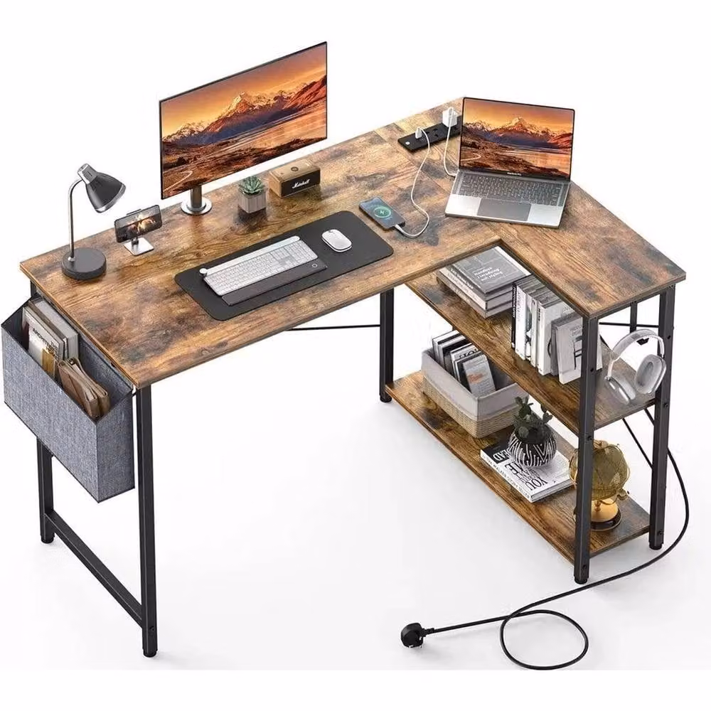 SPETLEK L-Shaped Corner Computer Desk in Brown – 3