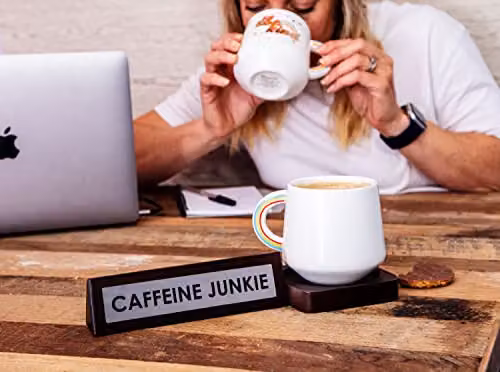 Boxer Gifts Caffeine Junkie Wooden Desk Sign and Coaster in Black – 3