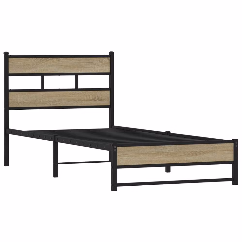Berkfield Home Metal Bed Frame in Sonoma Oak Brown, W/D/H: 90 x 200 cm – 3