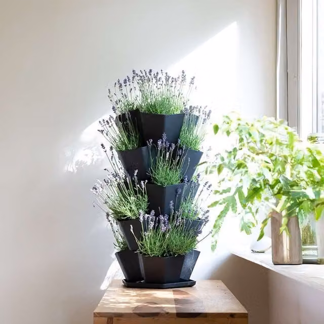 Nicoman Garden Central 5 Tier Black Stackable Planter Trio Pot Tub – 1