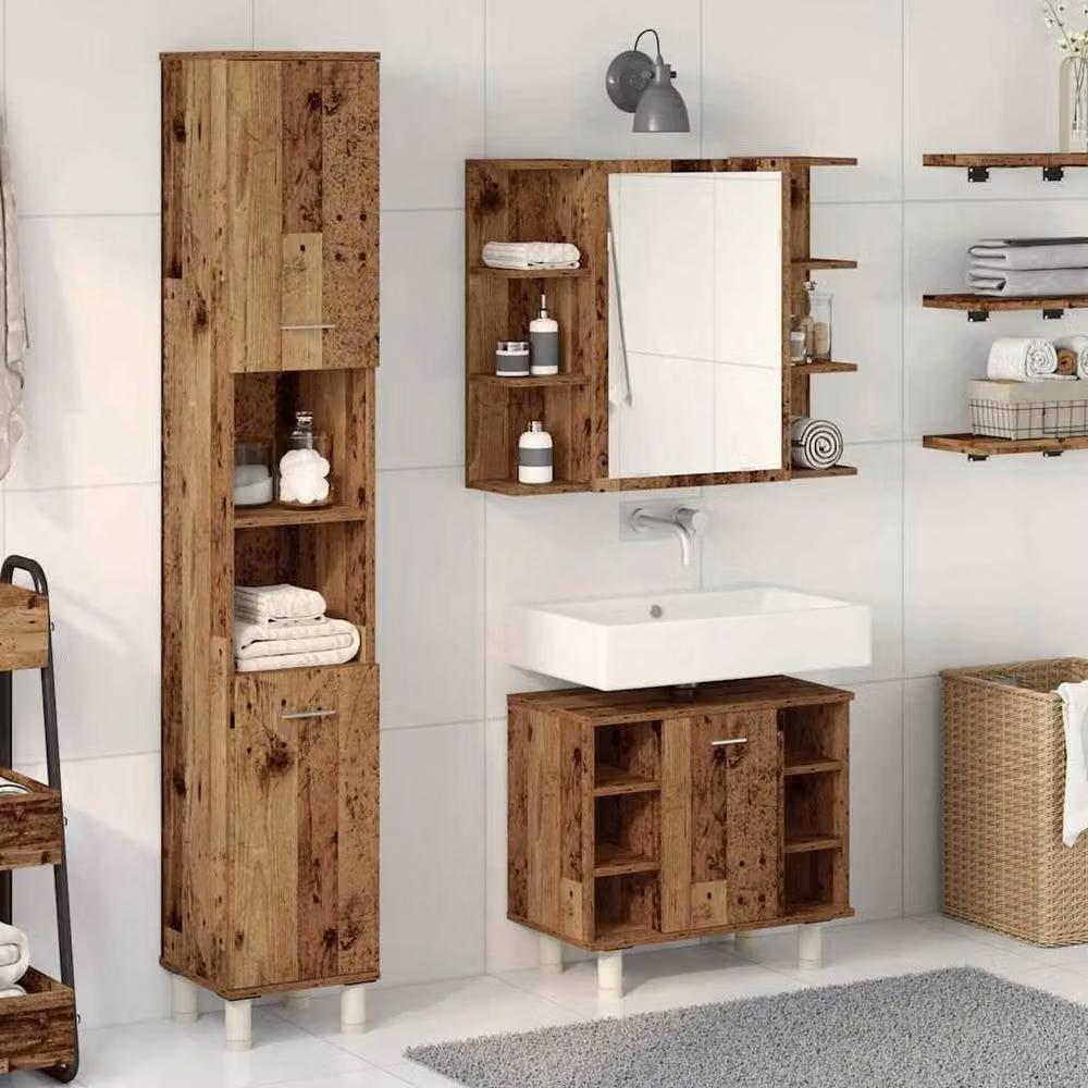 Berkfield Home 3 Piece Rustic Brown Bathroom Furniture Set in Engineered Wood – 2