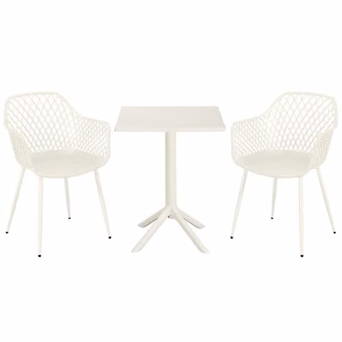 Core Products 3-Piece Bistro Garden Set with Two Lattice Armchairs and Square Table in White and Green