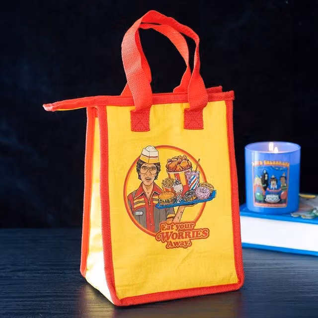 Uniqueful Eat Your Worries Steven Rhodes Fabric Lunch Bag in Yellow