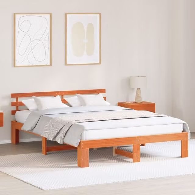 Berkfield Home Solid Pine Wood Bed Frame, Wax Brown, W/D/H: 150 x 200 cm