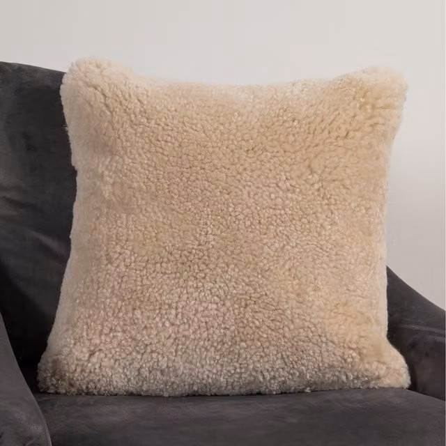 Native Natural Square Short Pile Lambskin Cushion in Beige
