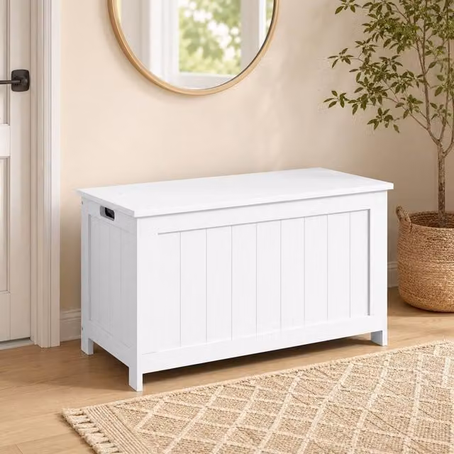 STILVORA White MDF Storage Chest with Safety Hinges and Handles, W/D/H: 48.0 x 35.3 x 35.3 cm – 1