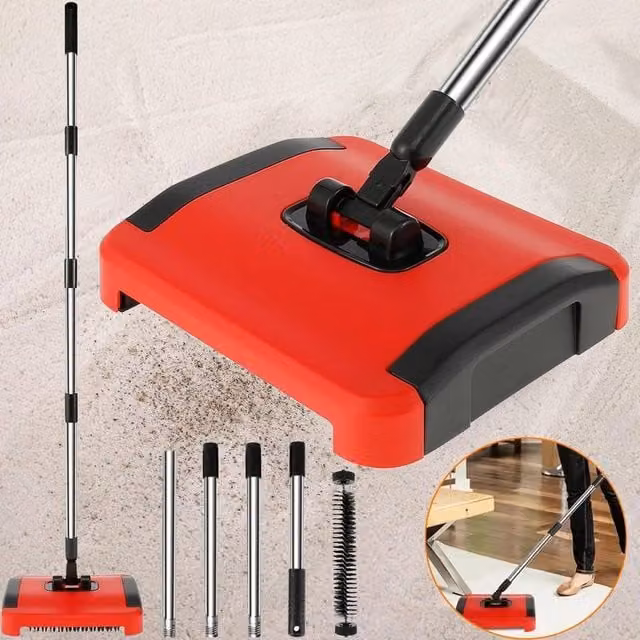 NESTLUNE Manual Floor Sweeper and Non-Electric Carpet Cleaner in Red, W: 100 cm, D: 15 cm – 1