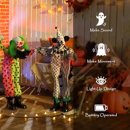 OUTSUNNY Stackable Halloween Animated Clown with Red Light Up Eyes and Sound Activation, Multicolour – 5