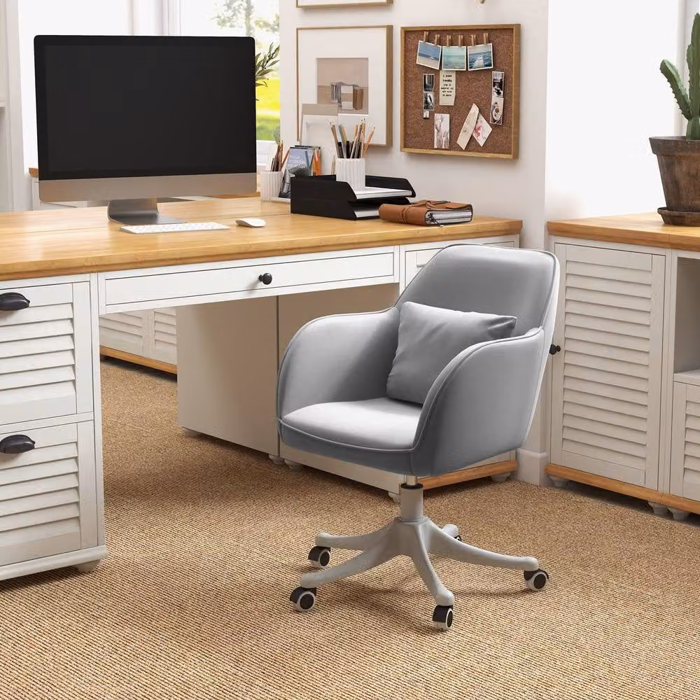 STILVORA Grey Velvet Swivel Task Chair for Home Office with Castors – 2