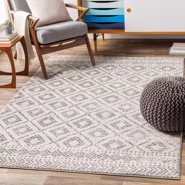 Livabliss Sunderland Boho Geometric Rug in Grey and White, W: 200 cm, D: 275 cm – 1
