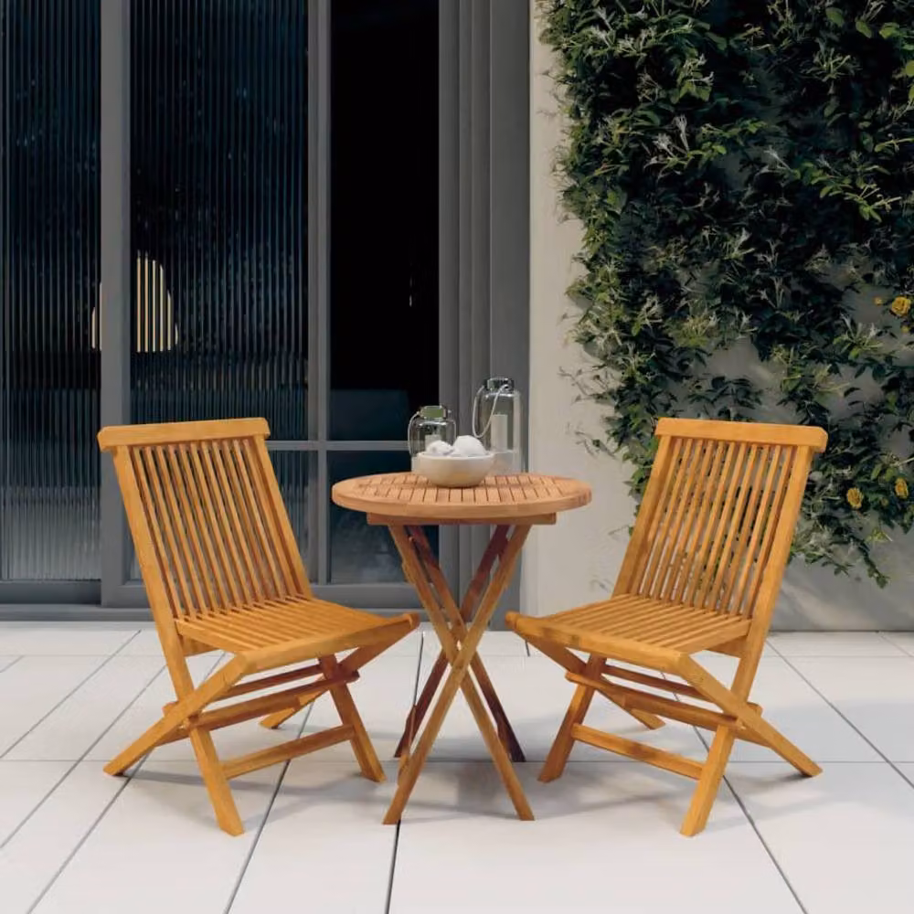 Berkfield Home Beautiful 3 Piece Solid Teak Wood Garden Dining Set in Brown – 2