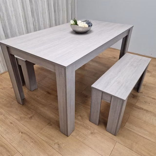 Kosy Koala Modern Rectangular Dining Table Set with 2 Benches in Grey and Brown