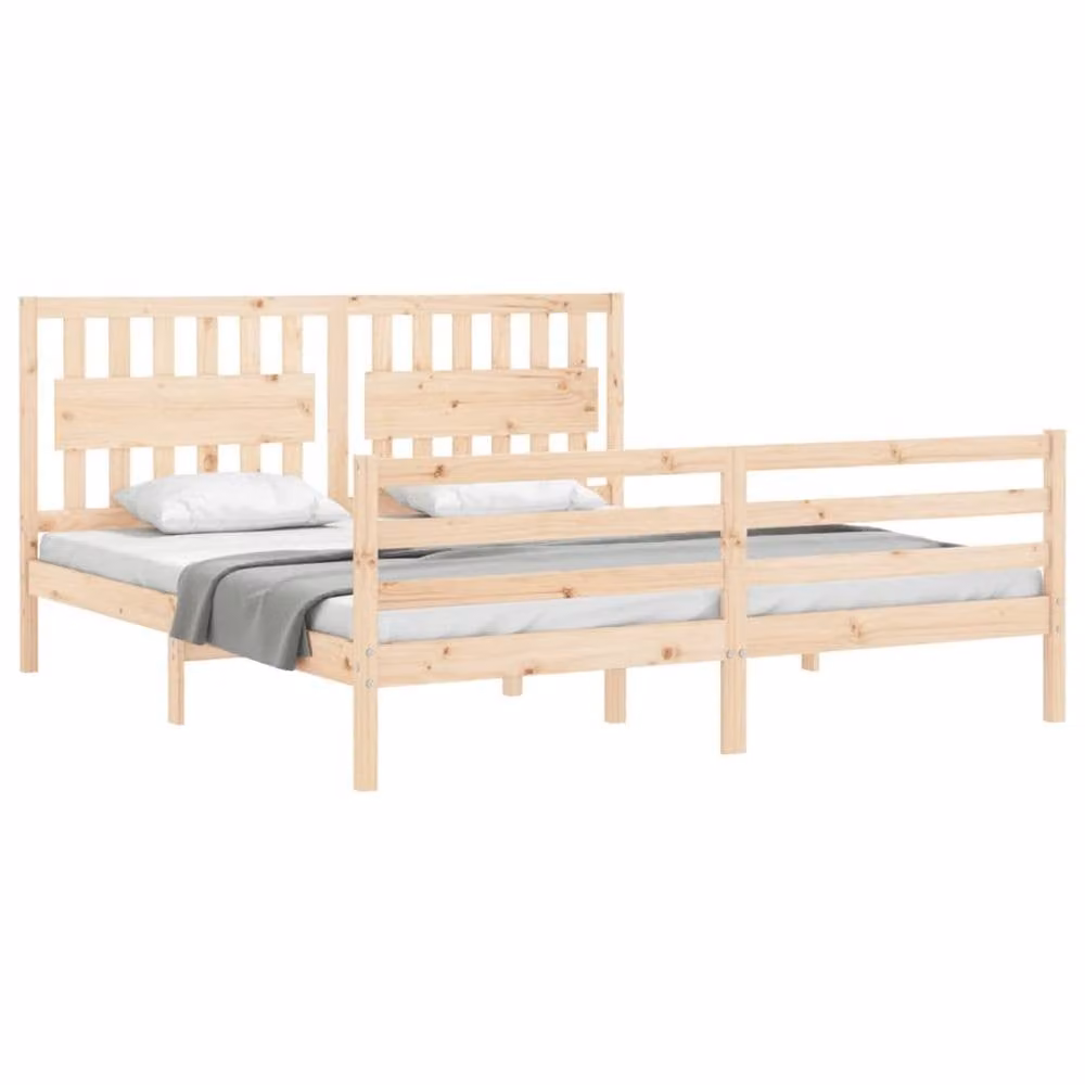 Berkfield Home Beautiful Solid Wood Bed Frame with Headboard, Super King Size, Beige, W/D/H: 180 x 200 x 185.5 cm – 2