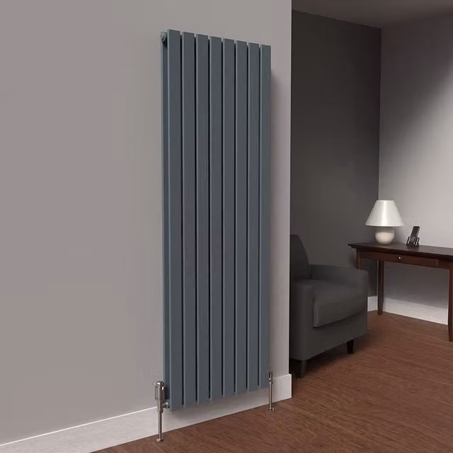 Lux Heat Flat Coloured Vertical Double Radiator in Slate Grey, H 160 cm x W 56 cm