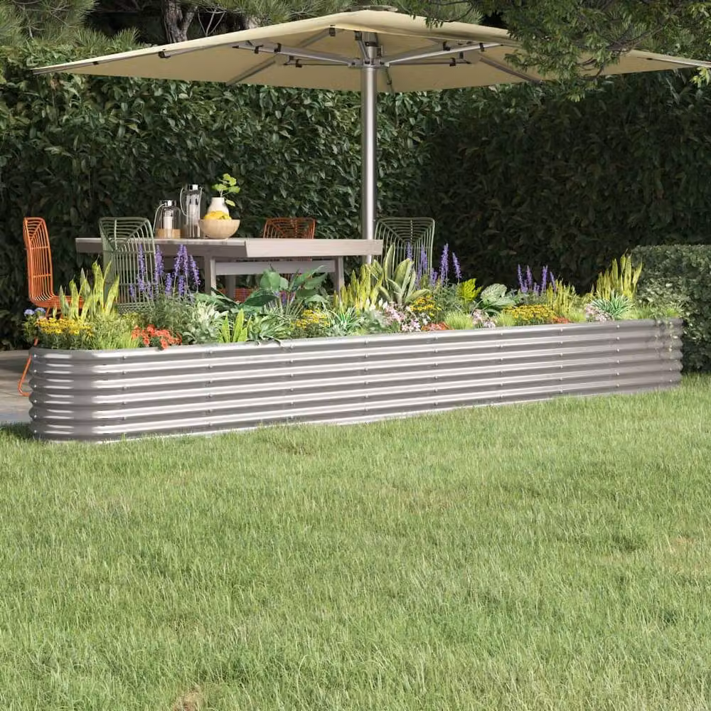 Berkfield Home Garden Raised Bed in Silver Powder-coated Steel, W: 332 cm, D: 40 cm, H: 36 cm – 1