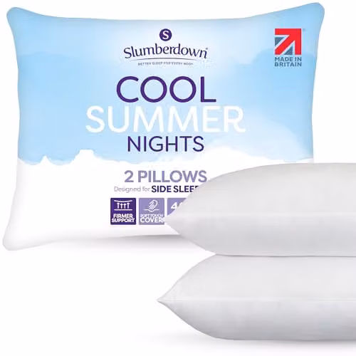Slumberdown Cool Summer Nights Firm Support Pillows, 2 Pack, White, W: 74 cm, H: 48 cm
