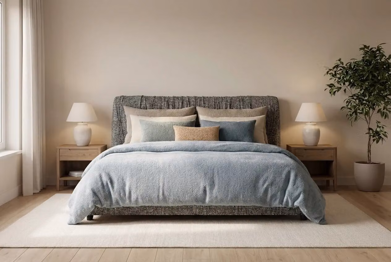 Araco Atelier Axis Modern Upholstered Bed in Grey
