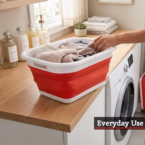 Orsina Collapsible Red and White Laundry Basket with Handles – 3