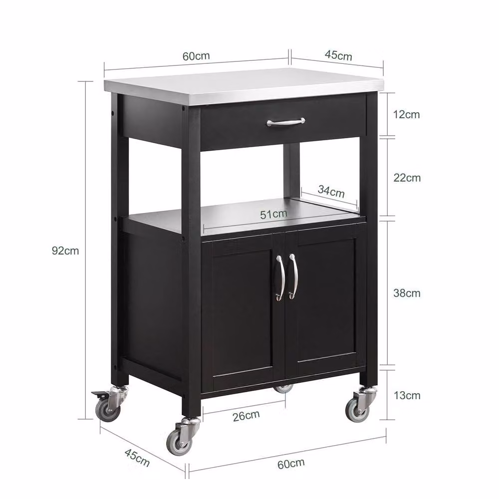 SoBuy Modern Kitchen Trolley with Drawer and Open Shelf in Matt Black – 3