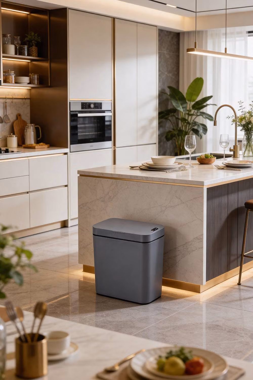 Living and Home 15L Automatic Motion Sensor Rubbish Bin with Soft Close in Grey – 3